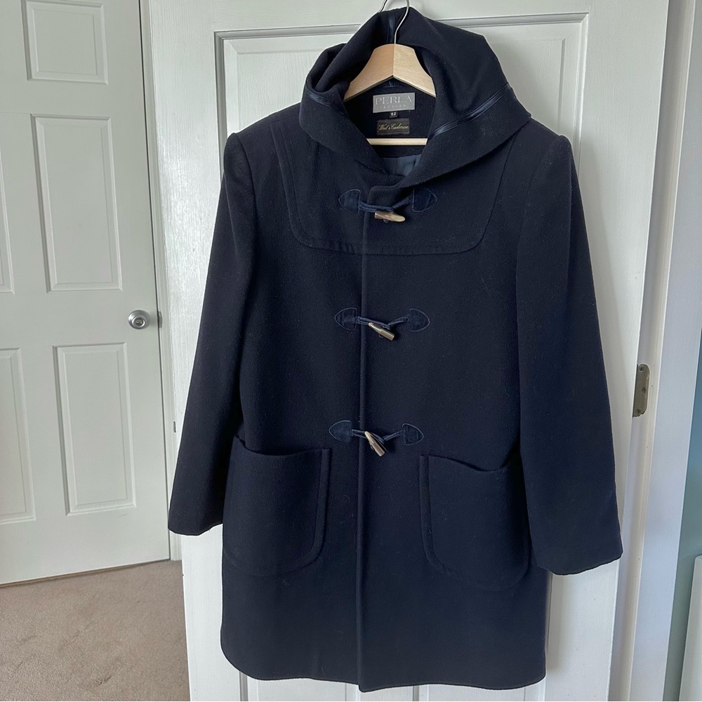 Vintage Perla Fashion Wool Cashmere Hooded Toggle Duffel Coat Size 52 L / XL